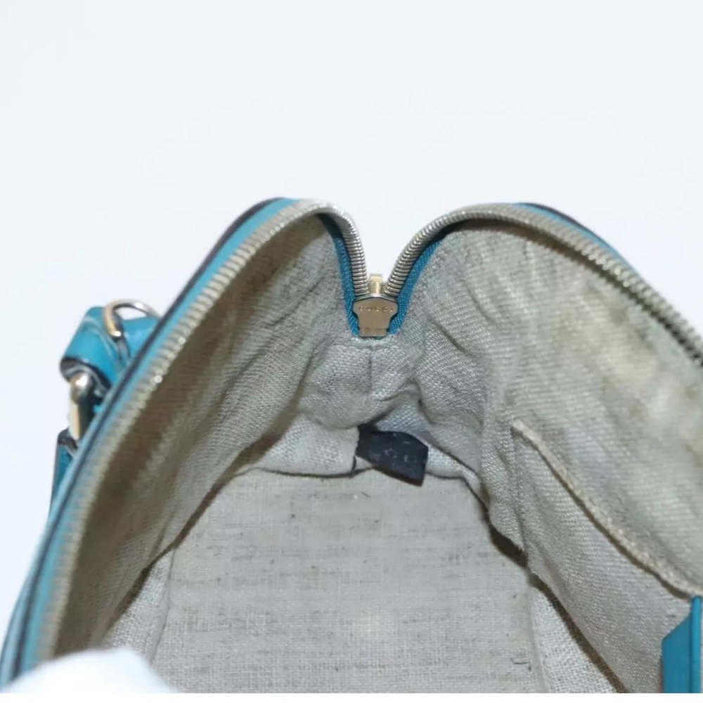 Authentic GUCCI Micro GG Canvas Hand Bag Leather 2way Turquoise Blue with strap - Picture 11 of 17